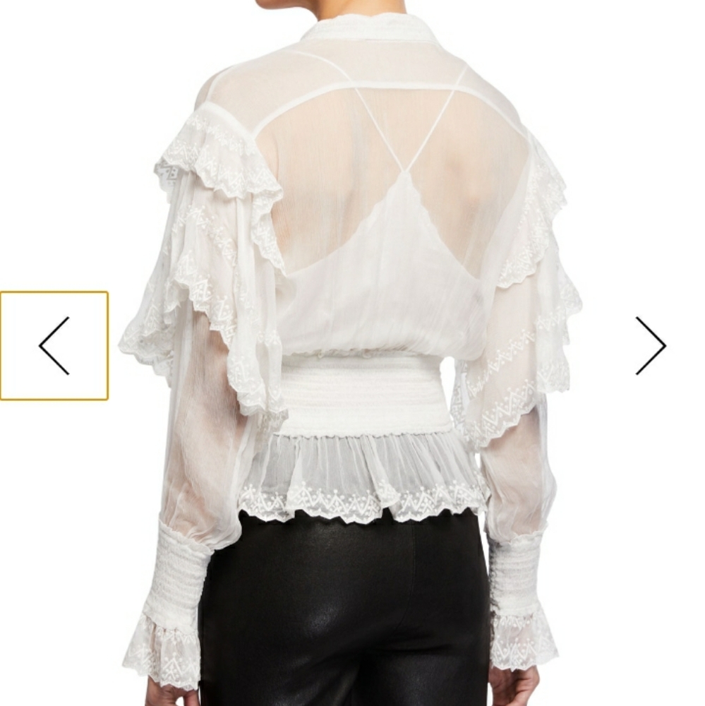 IroTilos Sheer Lace-Up Ruffle Top - Picture 2 of 8